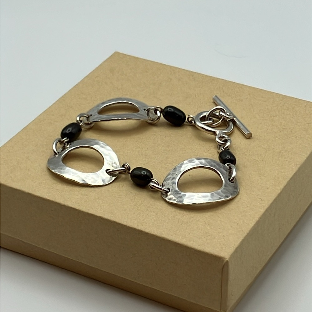 Sterling Silver Hammered Circle Toggle Bracelet - image 1